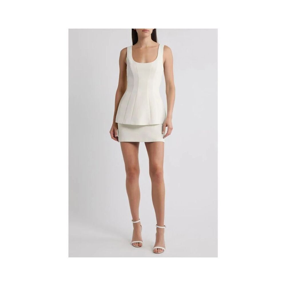 New Amanda Uprichard Empire Layered White Cocktail Graduation Mini Dress Medium